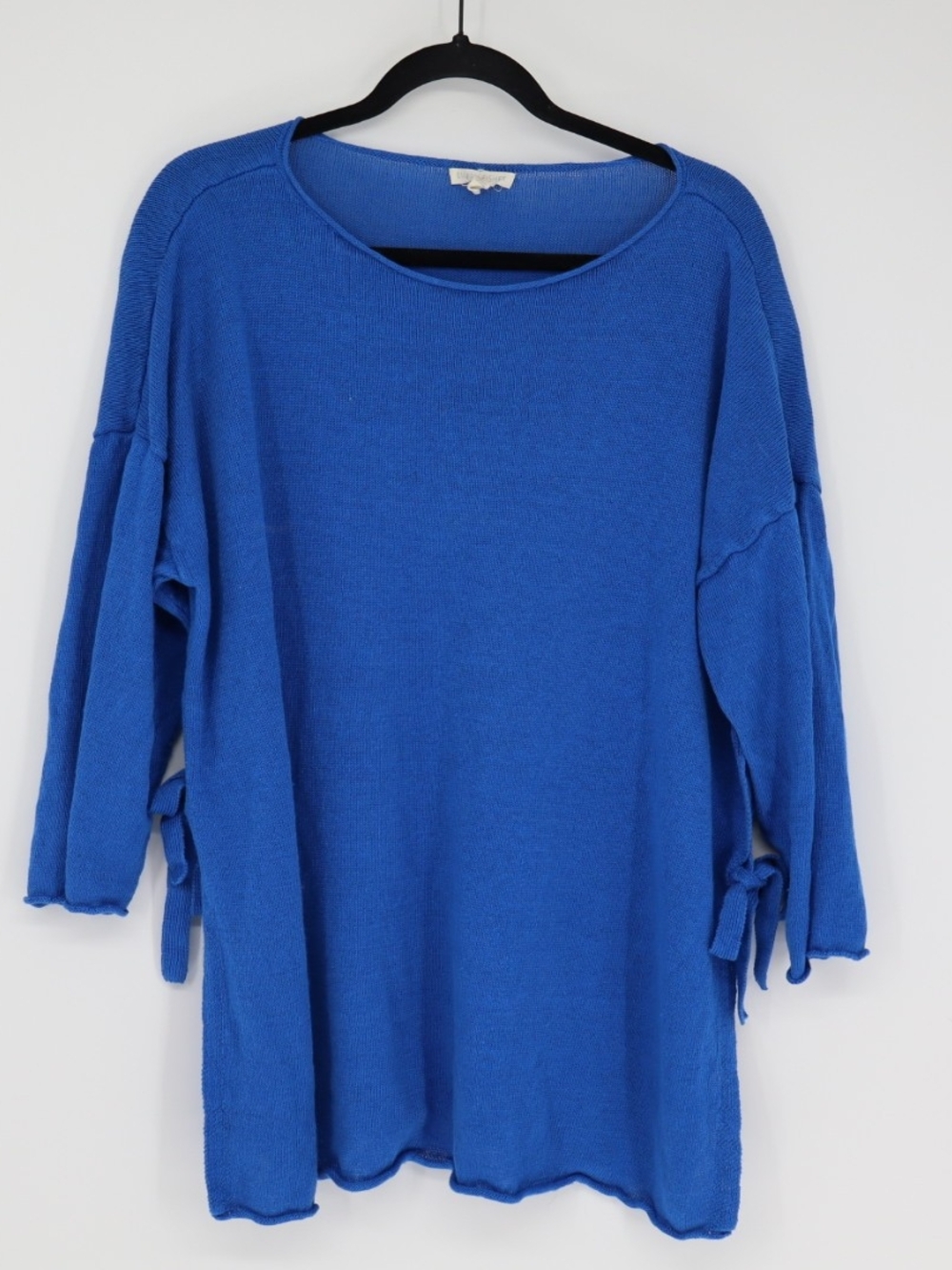 Eileen Fisher Women's Large Linen Tunic Bright Blue Relaxed Tie Lagenlook Coast
